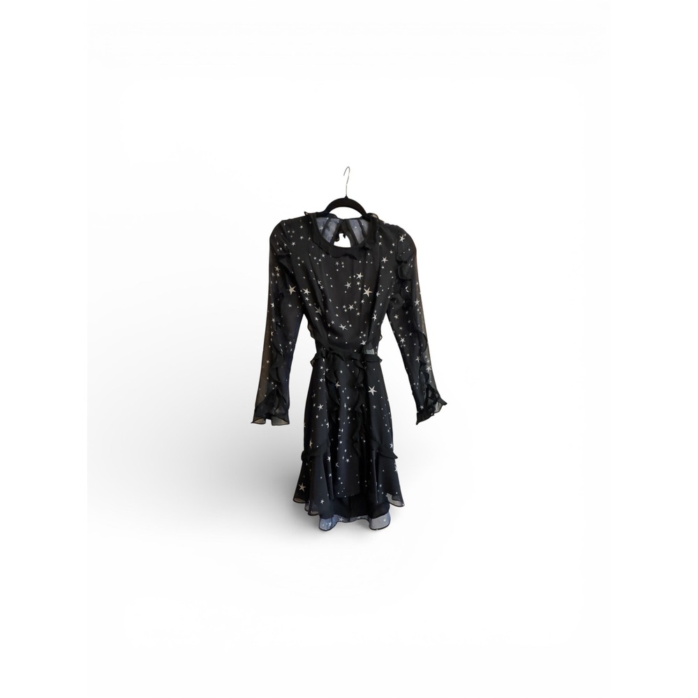 Fame Partners Long Sleeve Star Polk Dot Ruffle Low Back Mini Dress Size 2 - Picture 3 of 16